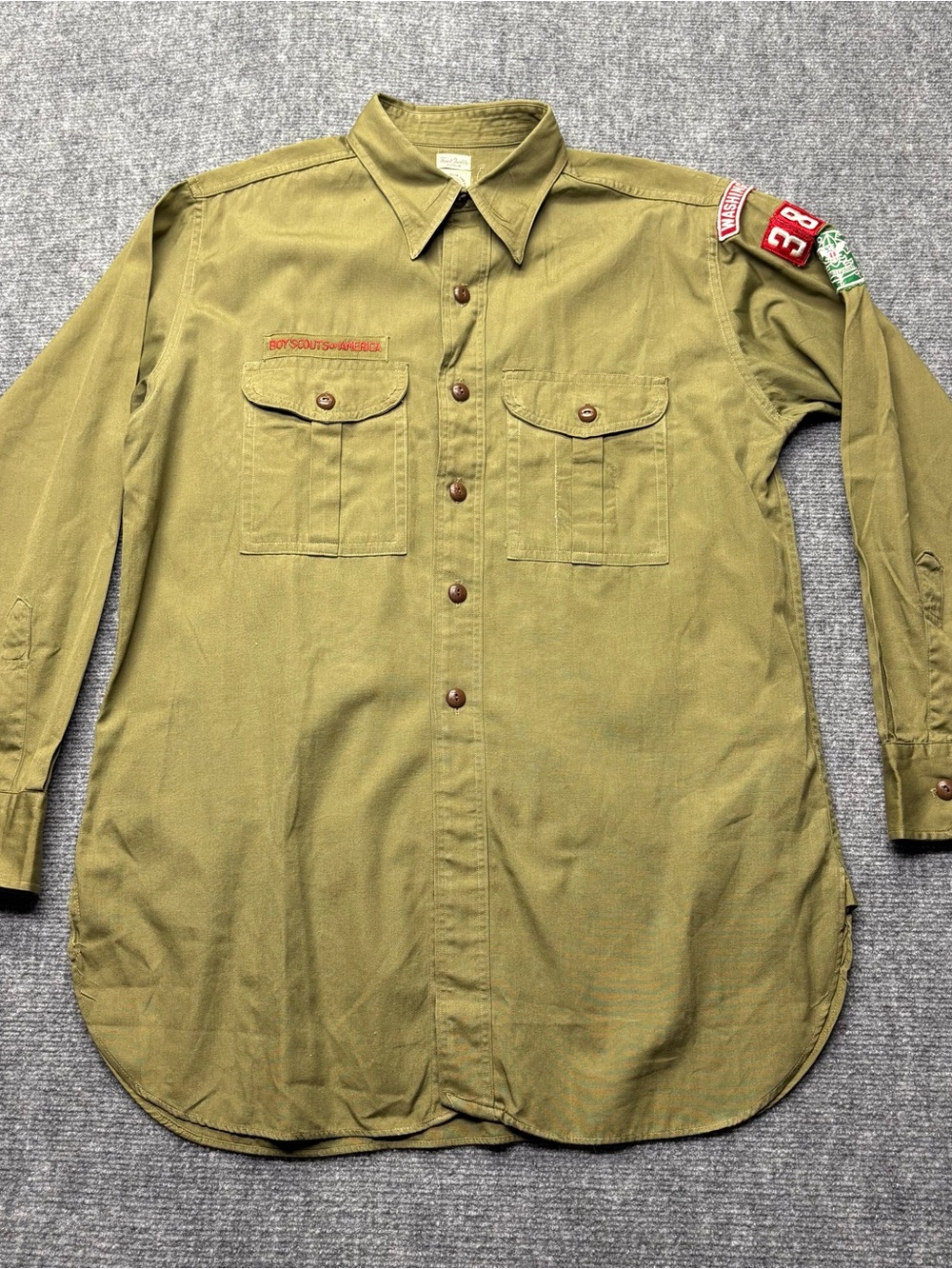 VTG Boy Scouts of America Shirt Mens 15.5 Green Sanforized Poplin 50s 60s BSA